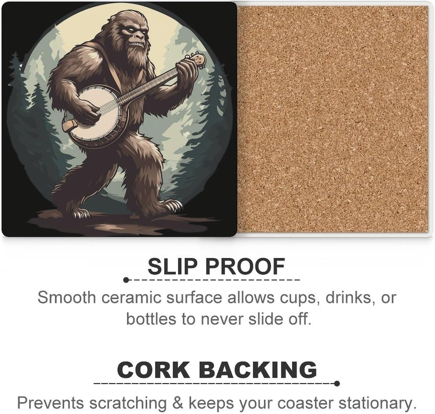 Bigfoot Banjo Ceramic Coasters Square Drinks Coaster Coffee Table Decor Table Coaster for Home Bar