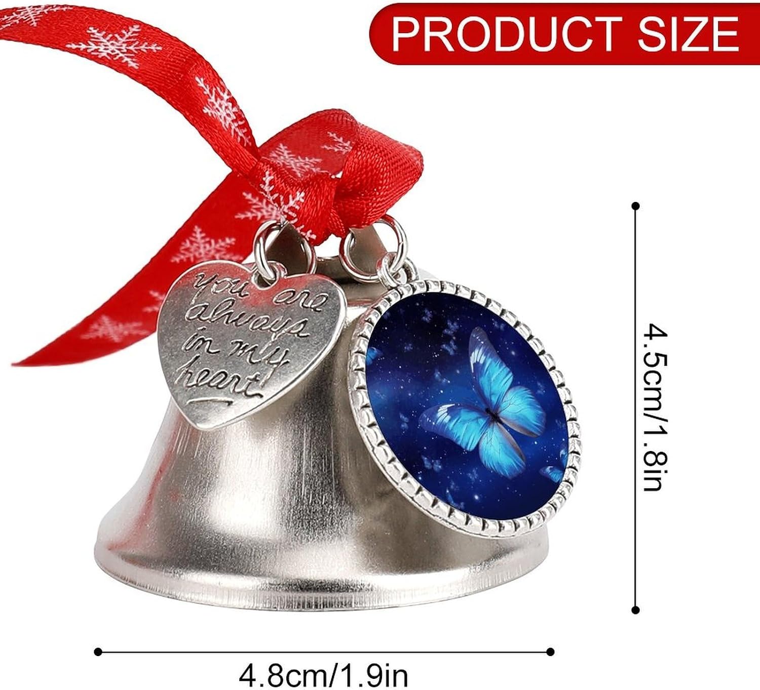Blue Starry Butterfly Bell Ornament Red Ribbon for Christmas Tree Holiday Decoration Personality Believe Bell Ornaments Sleigh Bells for Winter New Year Party Supplies