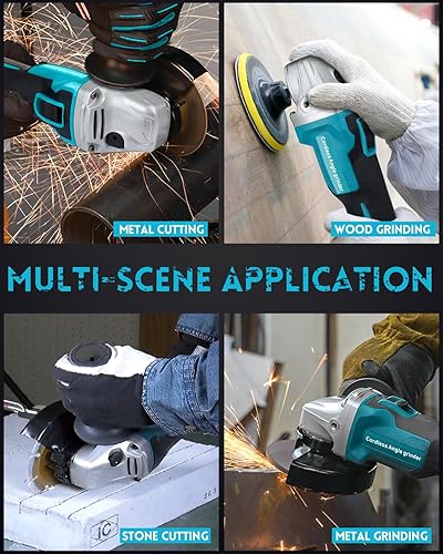 Miniatura 8 de ARyee Kit de amoladora angular inalámbrica, amoladora angular de potencia de 4-12 pulgadas, motor sin escobillas de 9000 RPM con batería de 5.5 Ah y