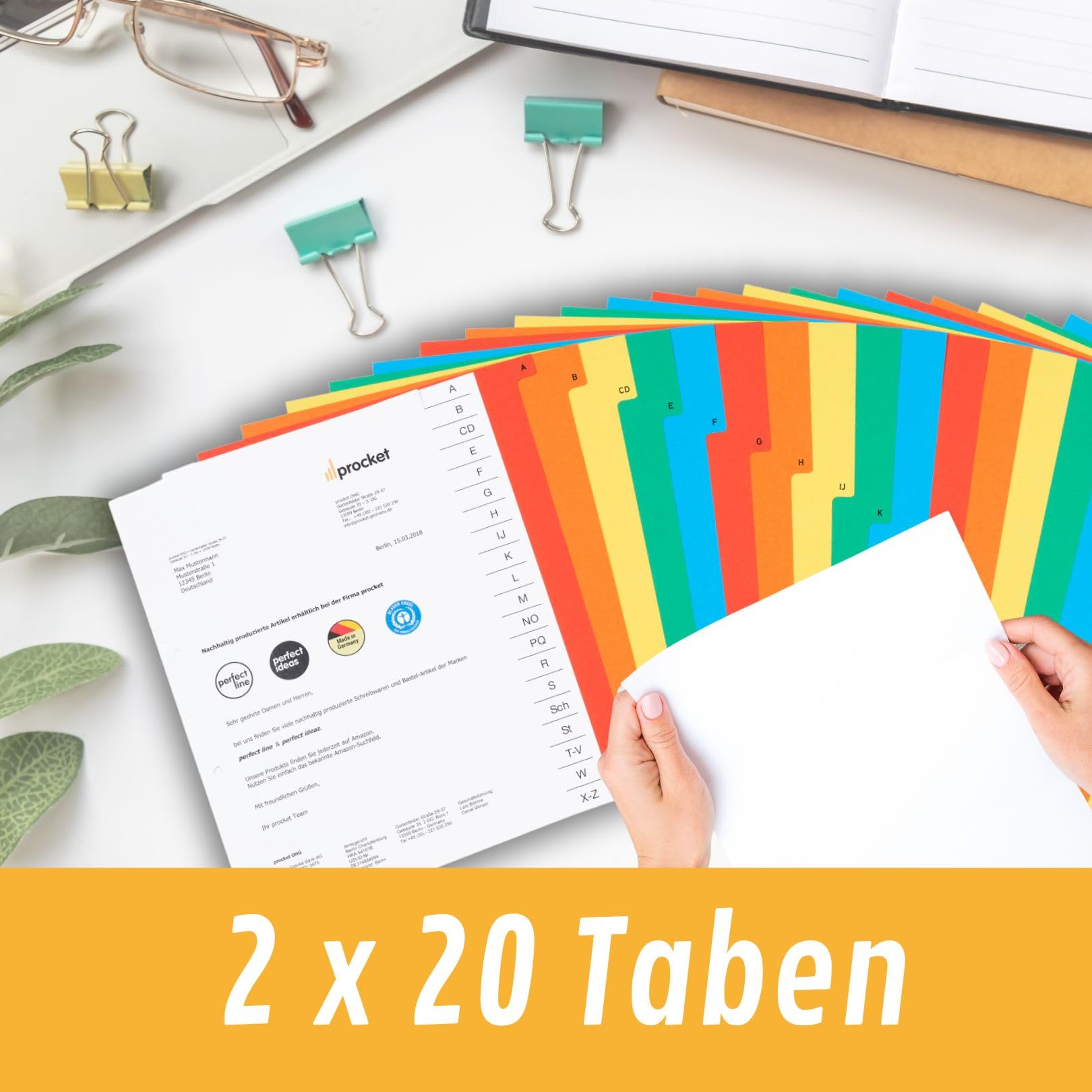 Divisori Raccoltori A-Z DIN-A4 - 20 Pezzi Per Raccoltori, Cartoncino Riciclato, Colorati, Made In Germany
