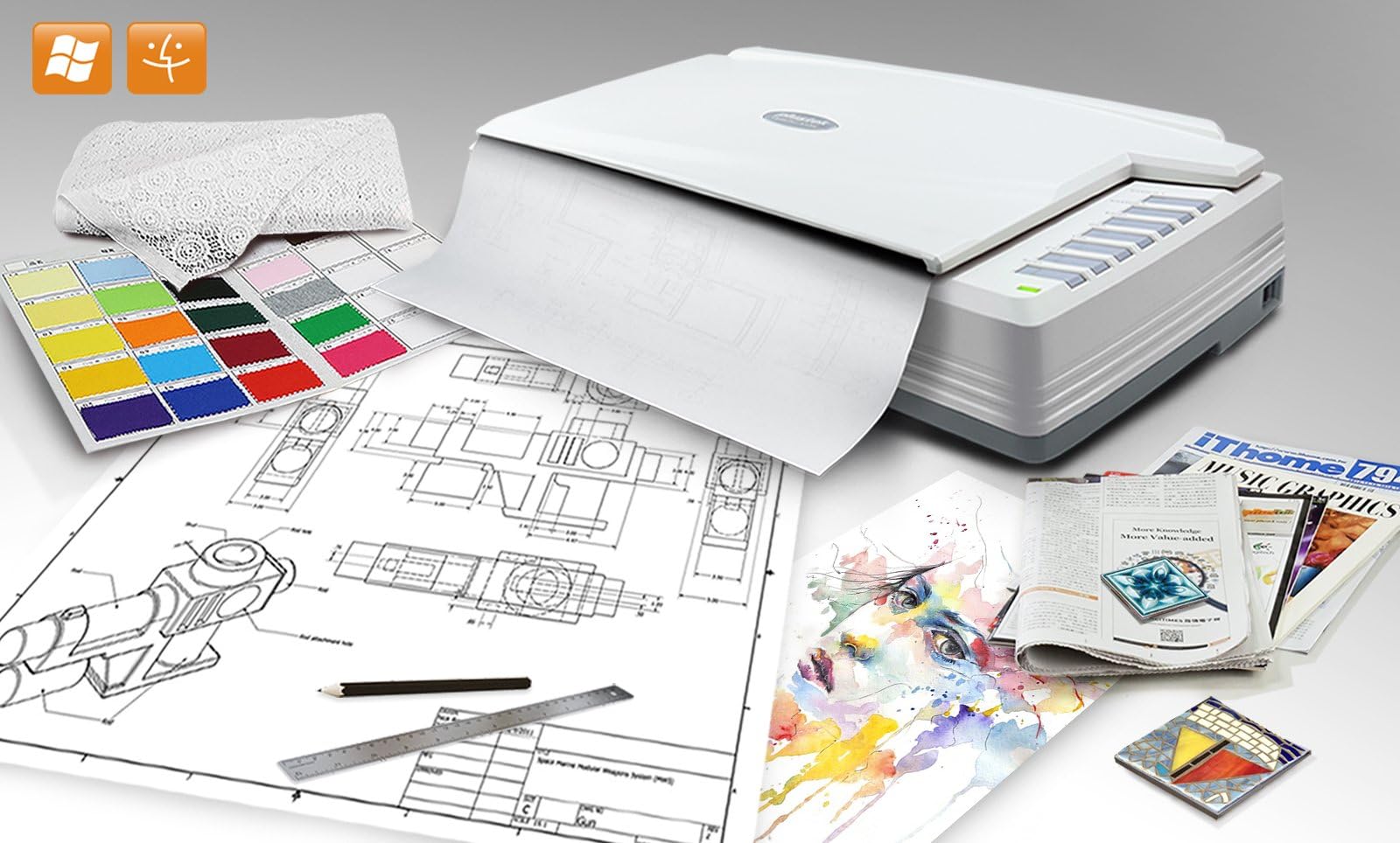 PlustekOpticpro A320L, A3 Scanner with CCD Sensor, no Warm-up Need. 8.5 sec for A3 Color scan. Suitable for Graphic Design, Large Format Maps and Color Catalog