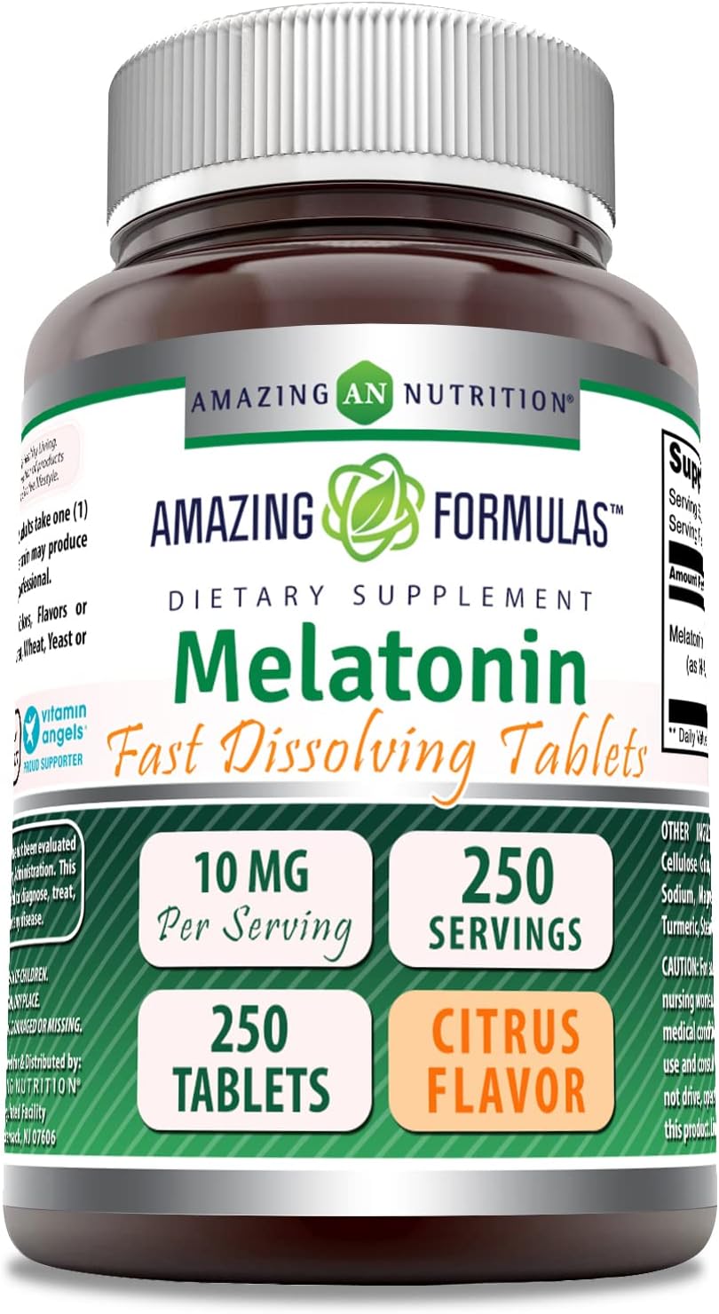 Amazing Formulas Melatonin Fast Dissolve 10 Mg 250 Tablets | Citrus Flavor | Non-GMO | Gluten Free | Made in USA