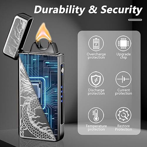 Miniatura 5 de Encendedor eléctrico de dragón, recargable, resistente al viento, sin llama, de plasma, encendedor de arco de plasma, encendedores de metal de lujo,