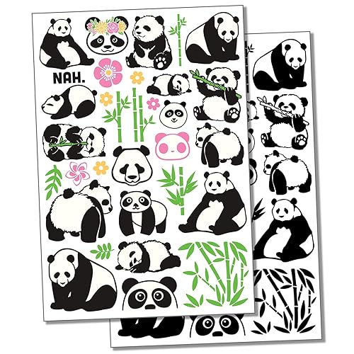 Tatuaje temporal de bambú de oso panda gigante, resistente al agua, colección de arte corporal falso, color negro (una hoja)