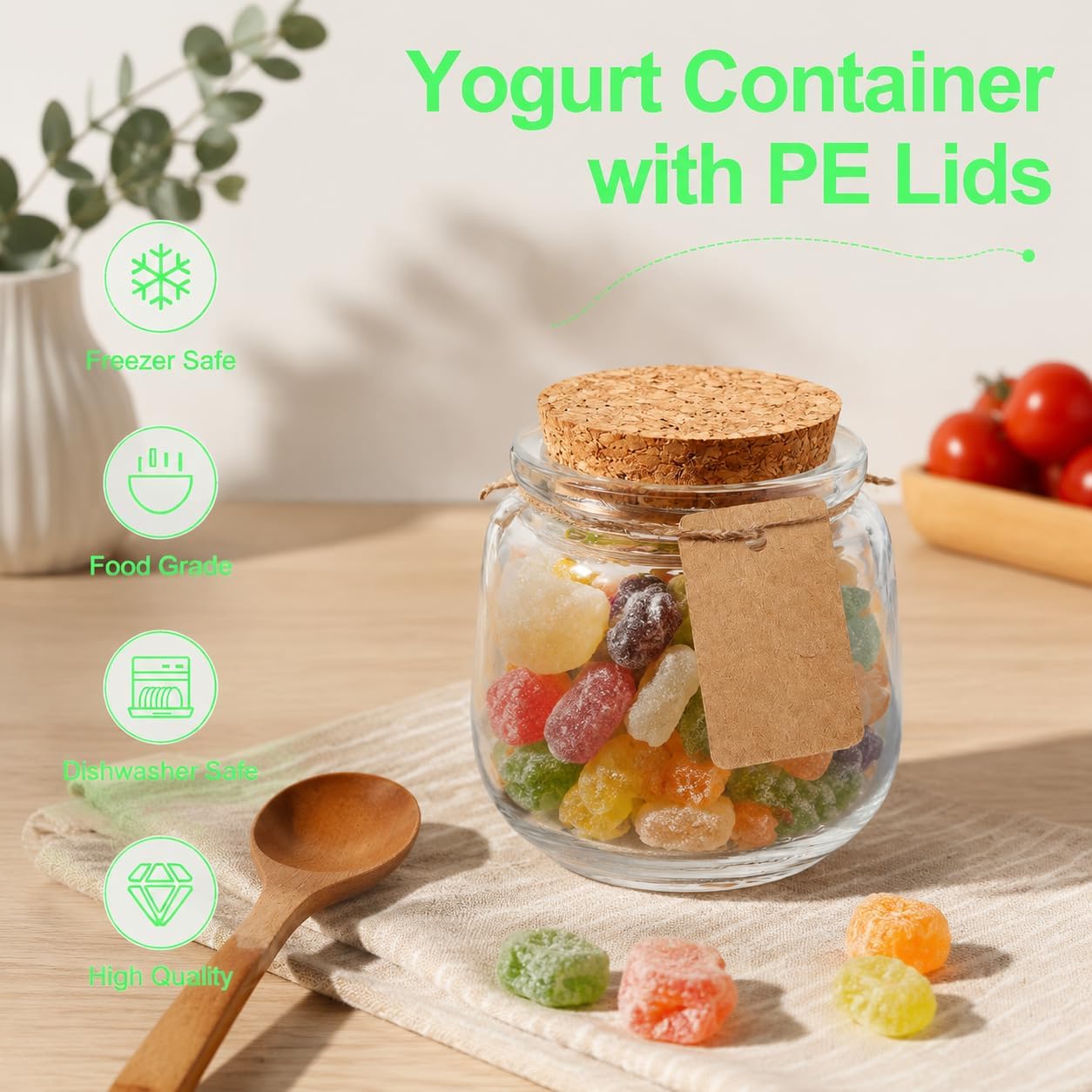 40 Pack Mini Glass Jars,Yogurt Jars With Cork Lids,Lids and Labels