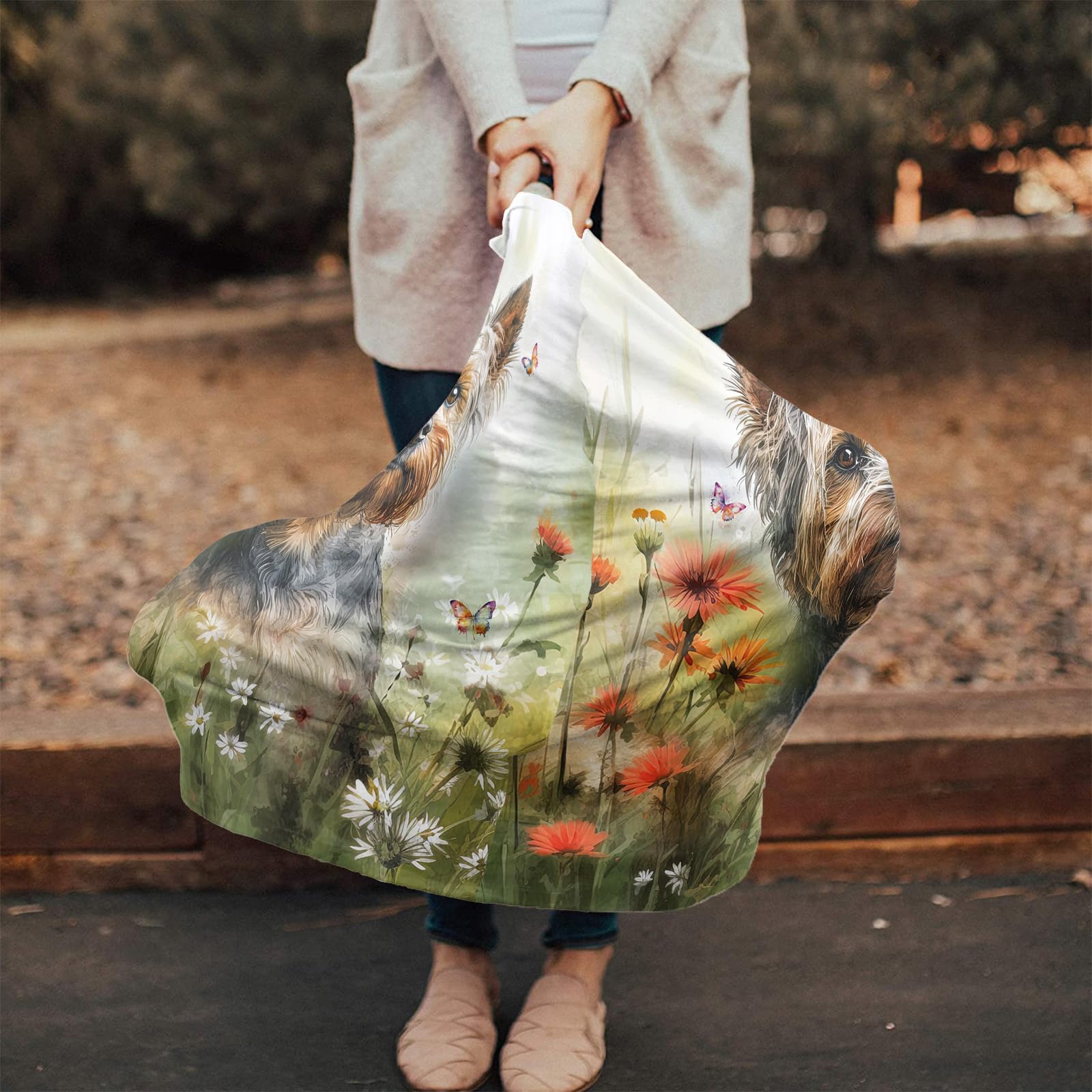 Nursing Cover for Breastfeeding Scarf, Floral Watercolor Dog Flowers Baby Car Covers Super Soft Multi Use for Canopy Shopping Cart Cover Blanket Stroller Cover