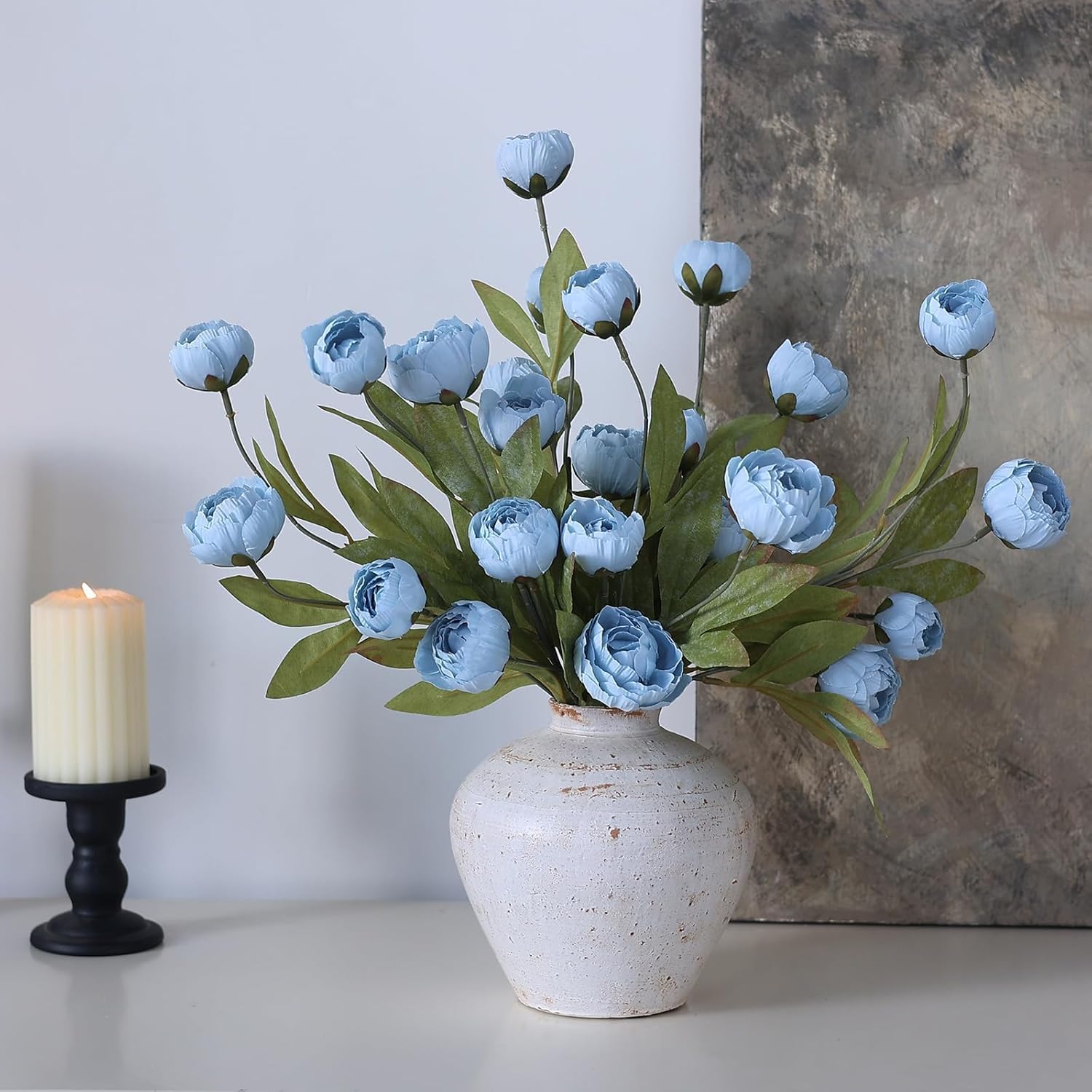 VIERENA 6 Pcs Faux Silk Peony Artificial Flowers for Vase -27", Bulk Fake Peonies Branches with Stems for DIY Bouquet Centerpieces Wedding Fillers Arrangements Shower Decorations (Dusty Blue) - Image 9