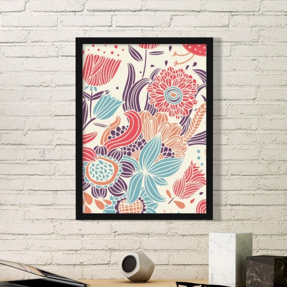 Cadre photo en bois noir avec peinture de plante bleue pour décoration intérieure minimaliste