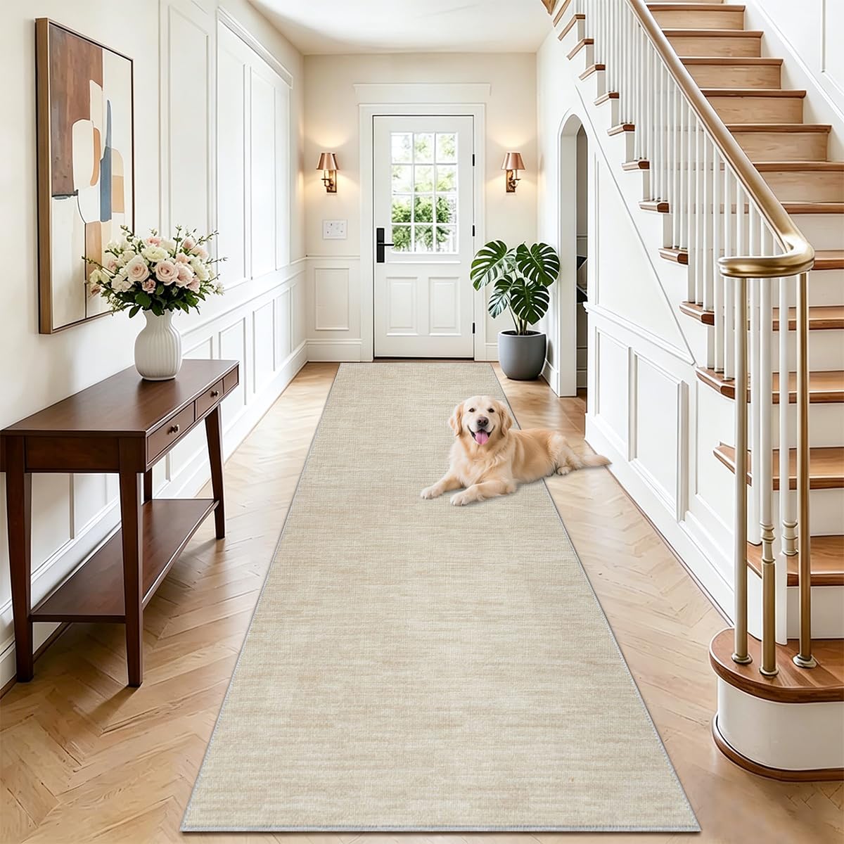Ayhsmnou Beige Carpet Runners For Hallways Non Slip Washable 60 X 280Cm Runner Rugs Long Kitchen Floor Mats Large Door Mat Indoor Hall Runners For Bedroom Living Room Entryway Floor Mat By Meter