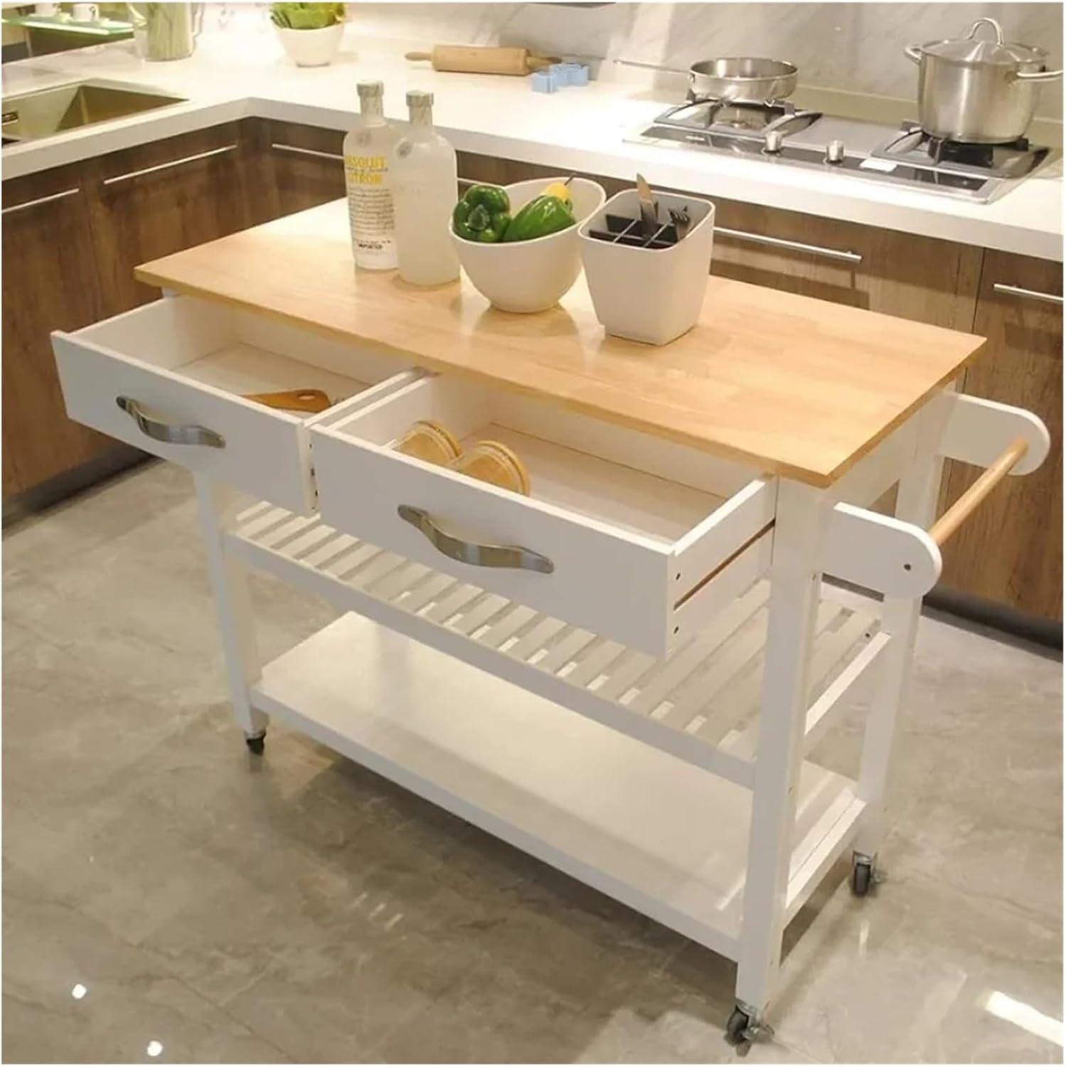 Storage Trolley Rolling Kitchen Island with 2 Drawer, Storage Trolley for Room,Dining,Bathroom Shelving Organizer