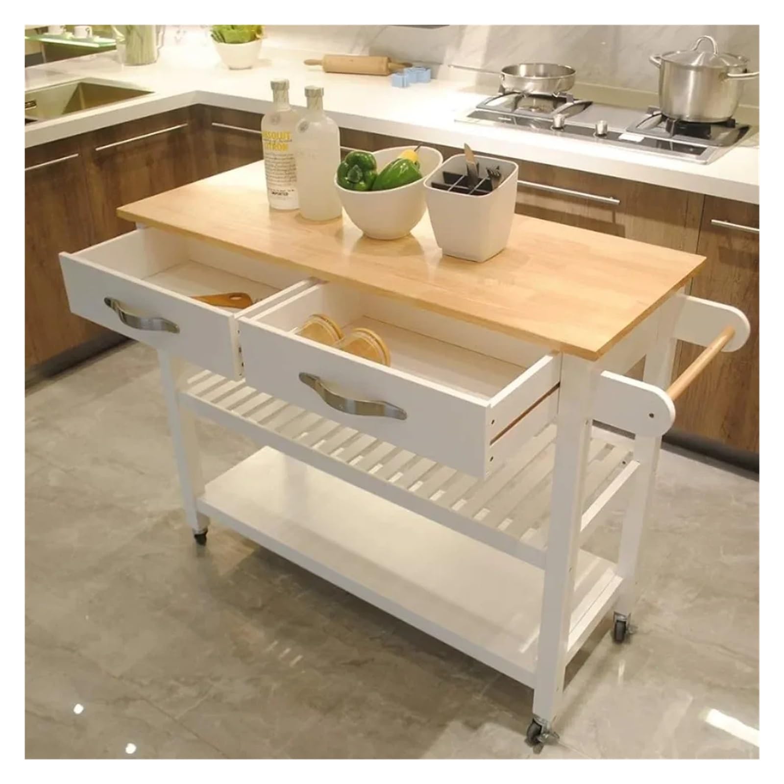 Carrello Multiuso da Cucina Isola da Cucina con rotelle con 2 cassetti, Carrello portaoggetti da Cucina for Cucina, Sala da Pranzo, Bagno Carrello di Servizio