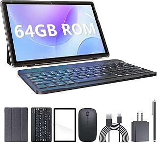 Tablet with Keyboard, 2023 Newest 2 In1 2GB+64GB Storage Tablet, 512GB Expandable, 10 inch Android 11 Tablet PC, 1.5Ghz Quad-core, 8MP Dual Camera, 6000mAh, WiFi, GPS, BT, 1280x800 IPS Full HD Display