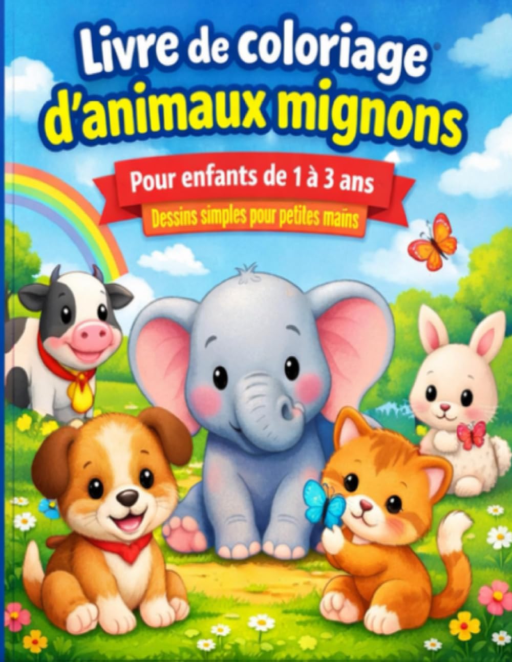 Livre de coloriage animaux mignons pour tout-petits de 1 à 3 ans: Coloriages simples avec de grandes formes et des contours épais (Toddler Coloring Books)