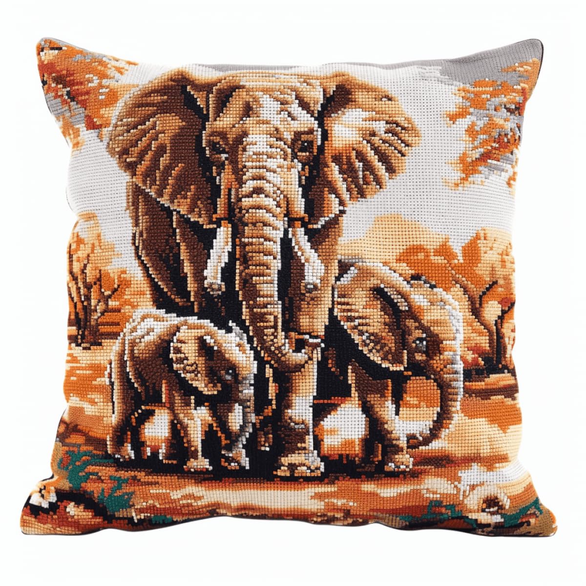 Rkflgew Vibrant And Varied Colors Elephant & Baby Elephant Latch Hook Cushion & Pillowcase Making Kits - Diy Embroidery & Crochet Yarn - 43X43cm