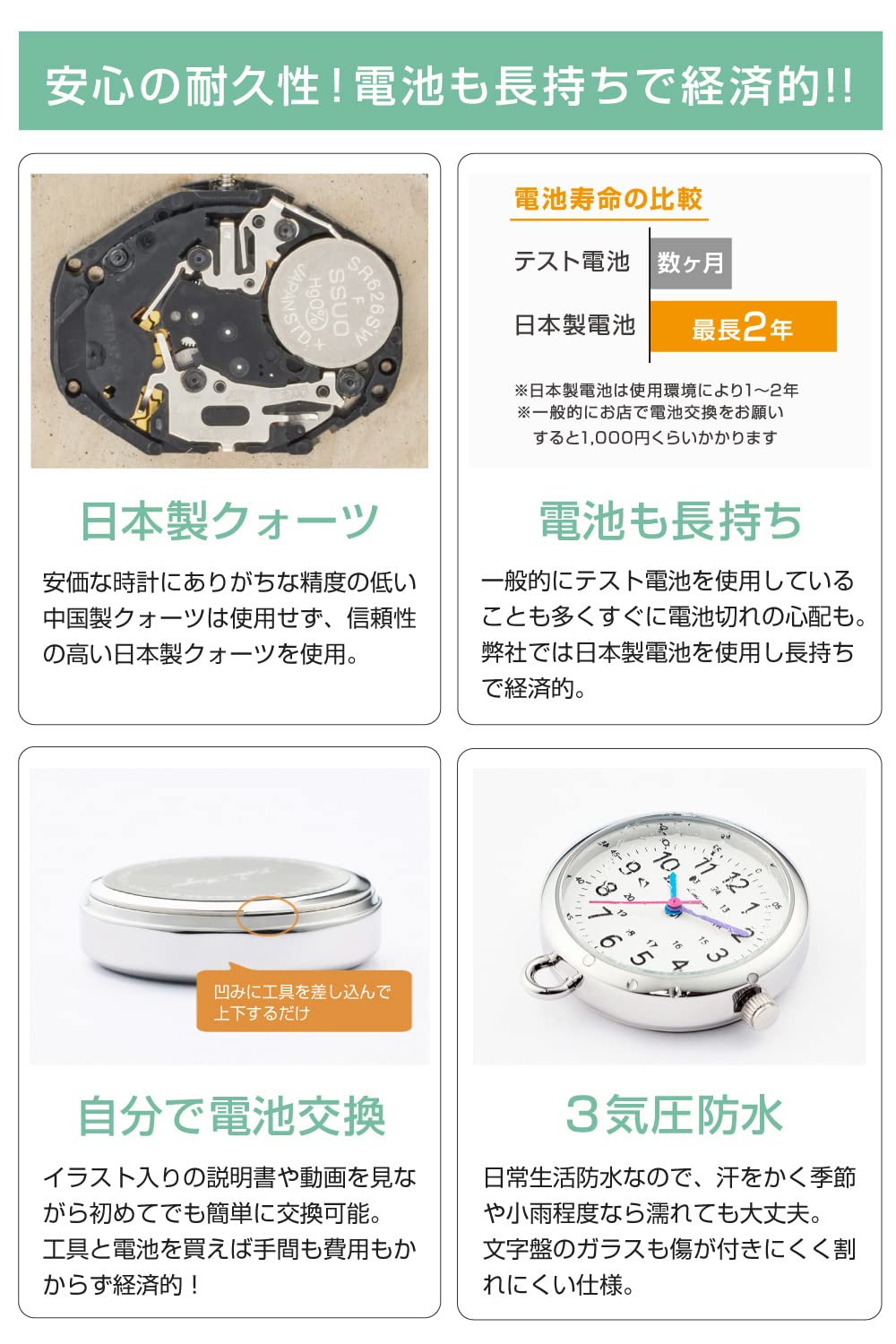 [リトルマジック] 【時間確認が楽しくなる】【選べる7カラー】 見やすくて 軽くて 使いやすい 懐中時計 日本製クォーツ 日本製電池 時計 キーホルダー ナースウォッチ コロレキッズ (グレー_） - 5