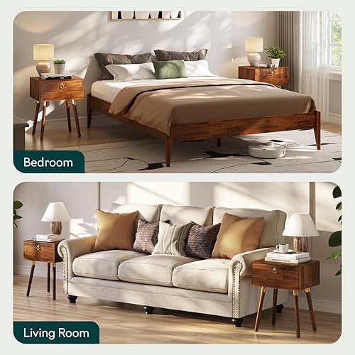 Miniatura 102 de Bme Dinkee - Base de cama de tamaño matrimonial sin cabecera, 15 pulgadas, minimalista y moderna, madera de acacia, 12 listones de madera para