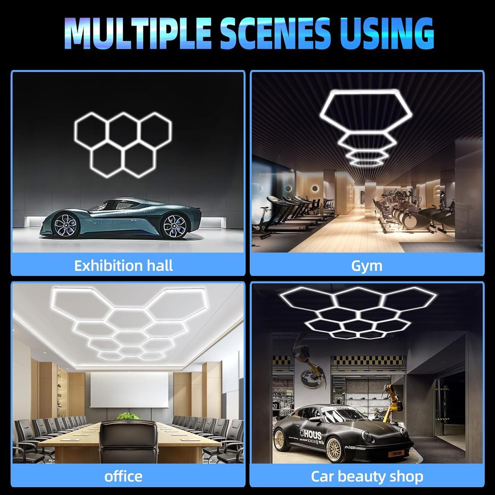 14 Hexagonal LED Garage Lights 65000K Pure White Light Honeycomb Lights for Garage Workshop Car Beauty Shop Exhibition — view 7
