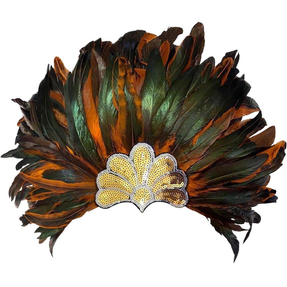 Plumes bandeau paillettes style coiffe indienne pour accessoire cheveux bal
