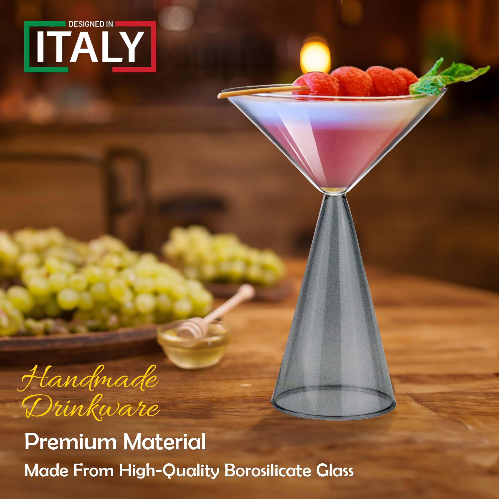 Gusto Buono Set di 4 bicchieri da Martini in borosilicato da 12,7 x 17,8 cm, 250 ml, stelo grigio