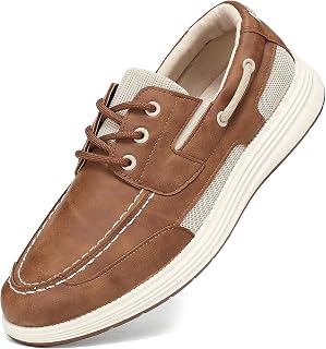 Men's Slip-On Casual Loafers - 3-Eye Lace Up Boat Shoes, Lightweight Non-Slip Walking Shoes for Beach, Boating Everyday Comfort