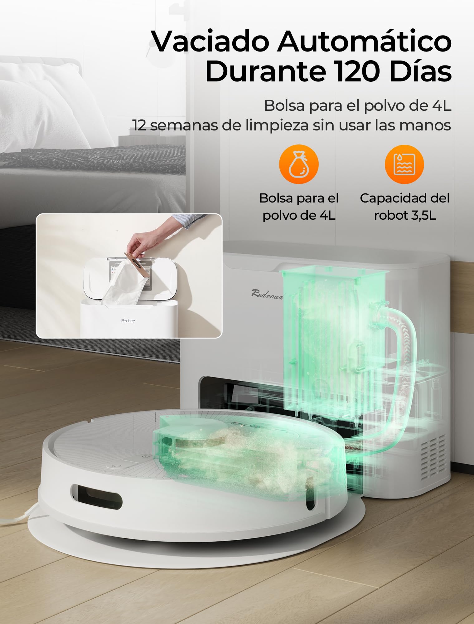 R10 Robot Aspirador y Fregasuelos con Mapeo, Aspira y Friega Suelos, Vaciado Automático de Polvo de 4L, Doble Navegación LiDAR + IMU, Zonas Prohibidas y Muros Virtuales, Control App, Alexa y Google