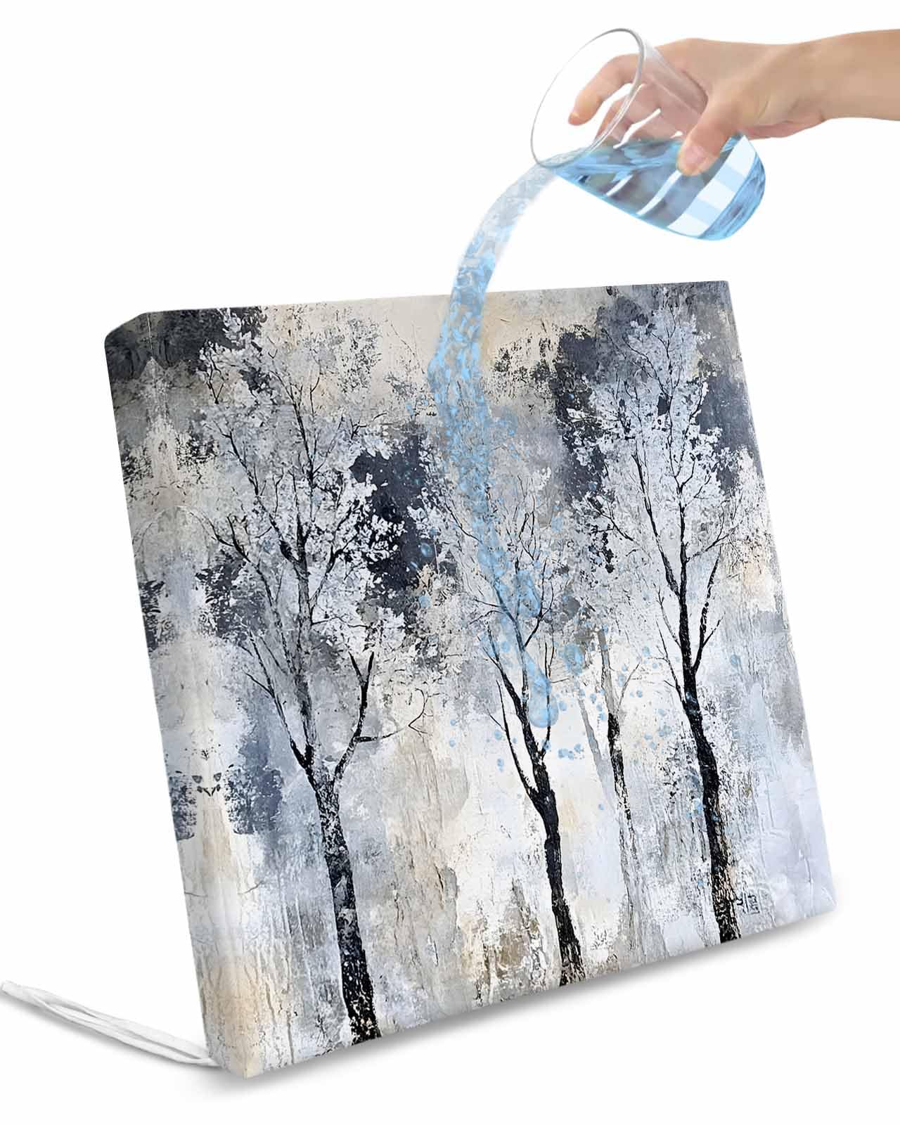 2 Pack Grey Forest Waterproof Cushion Covers with Ties, Outdoor Patio Chaise Lounge Chair Seat Cushion Slip Covers Replacement(Only Cover) Abstract Vintage Oil Painting Trees 22