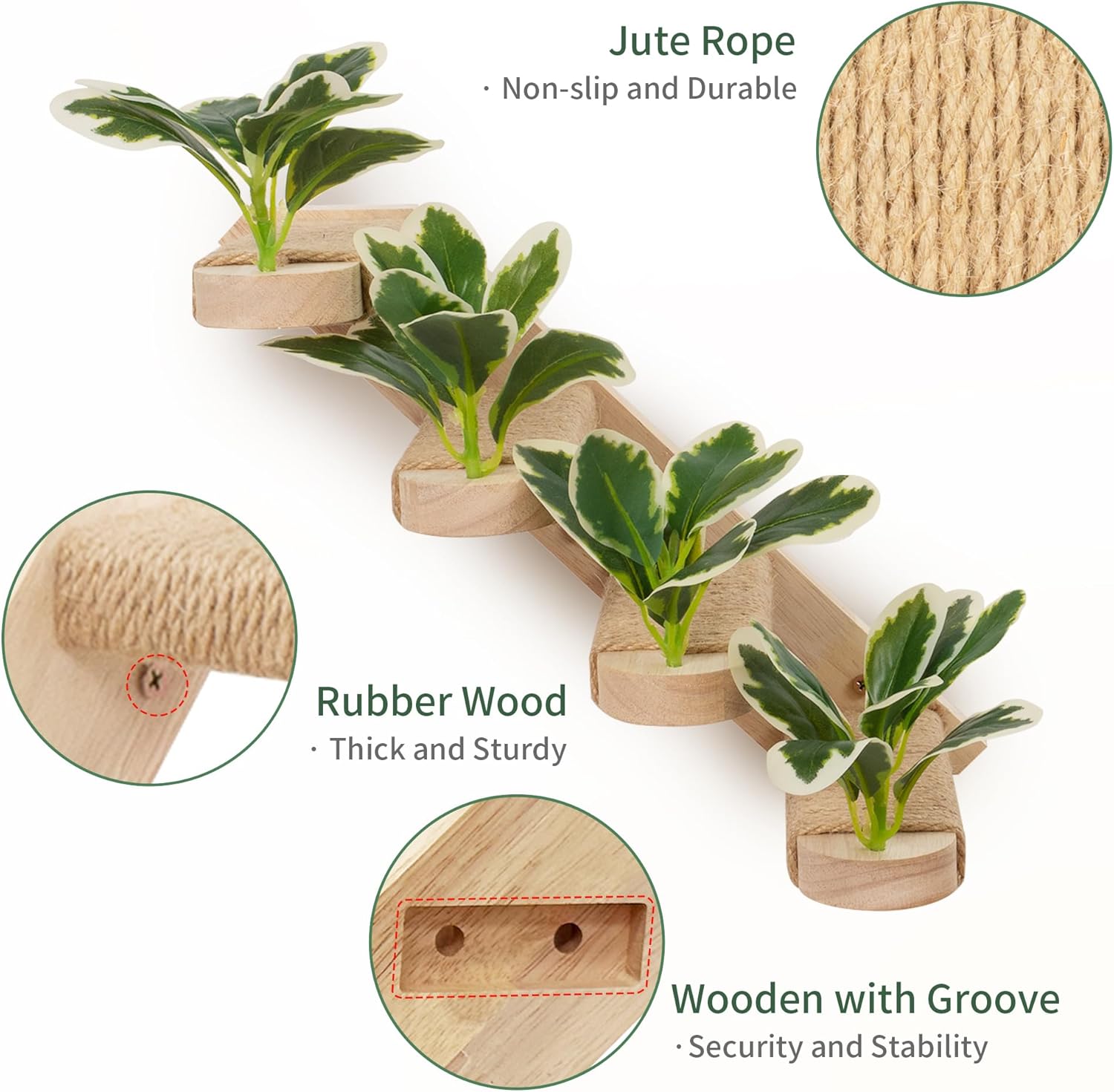 review 2 Packs Cat Wall Shelves, Cat Wall Steps,Cat Stairs for Wall, Wall Mounted Cat Climbing Stairs Shelf with Jute Rope Scratching and Artificial Leaf, Cat Wall Furniture, Cat Ladder for Wall, Cat Shelf
