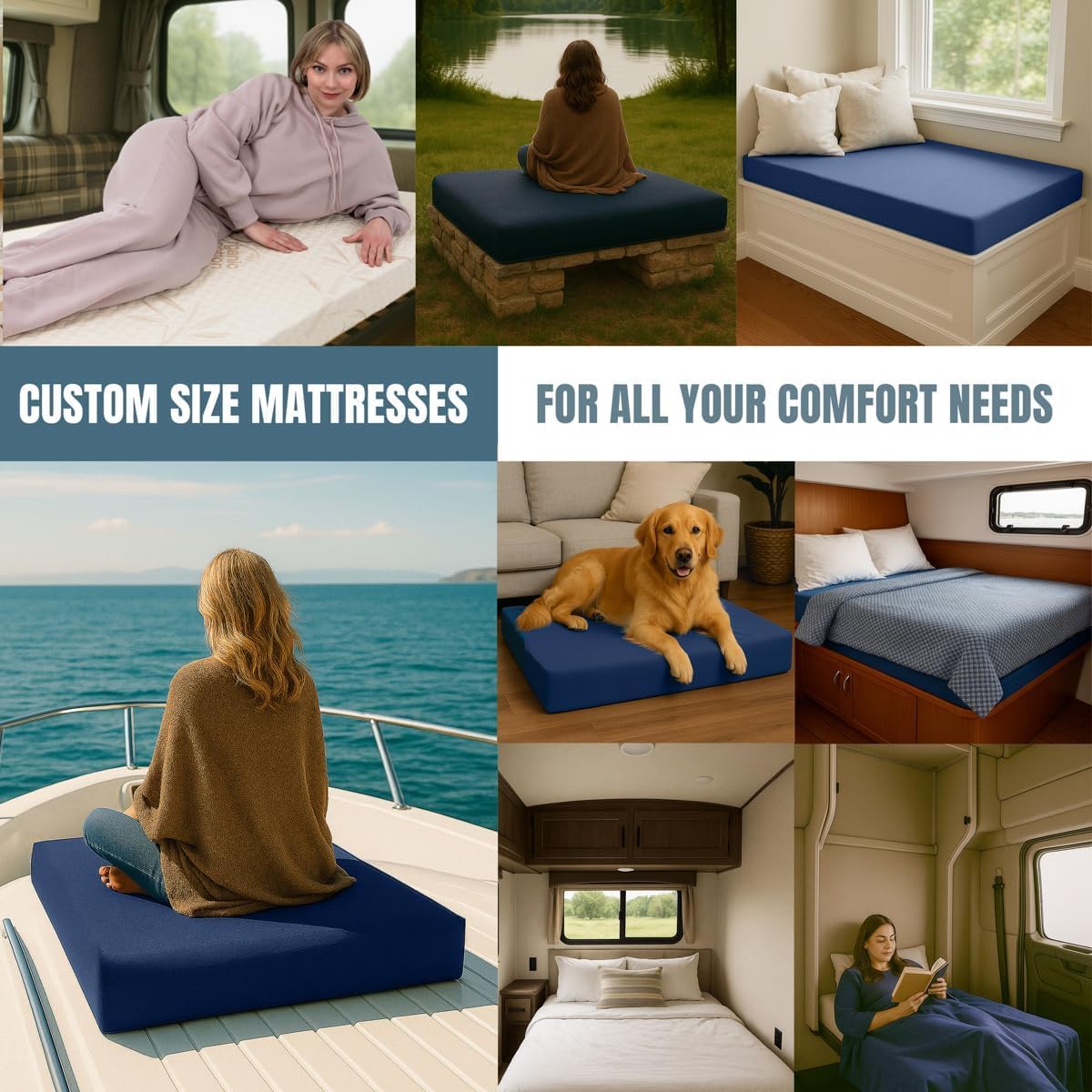 Foamma Custom RV Mattress - High-Density Foam Pad & Cushion for Beds & DIY Projects - Polyurethane Upholstery with Quilted or Water-Resistant Cover, Mid Firm or Firm, Optional Gel Memory Foam Add-On