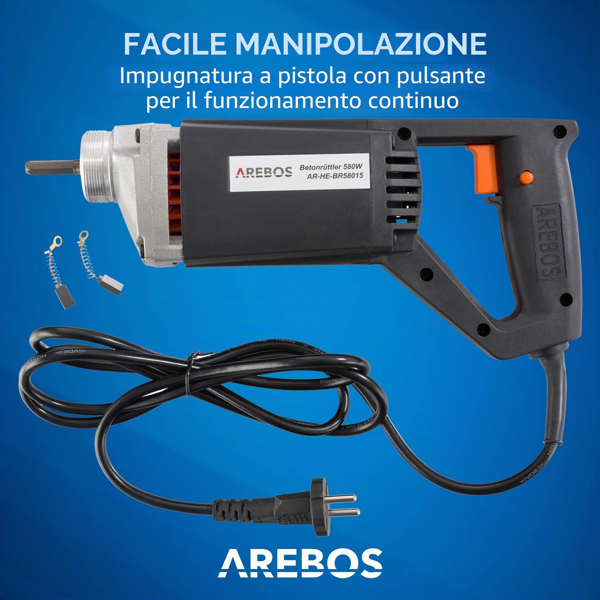 Arebos - Bruciatore per cemento Vibratore elettrico per calcestruzzo | 580 W | 4000 giri-min | 1,5 m | elettrico | flessibile