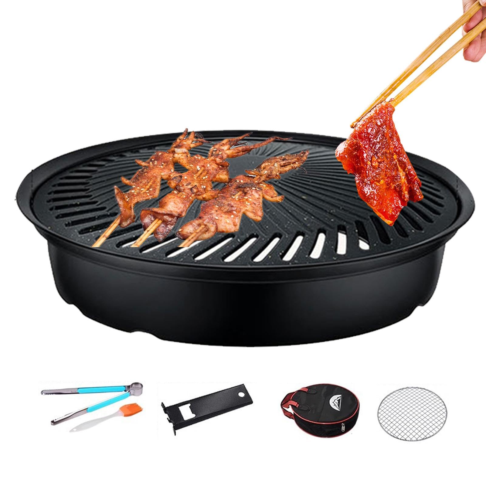 Poêle à griller ronde antiadhésive avec sac de rangement portable pour camping et cuisine