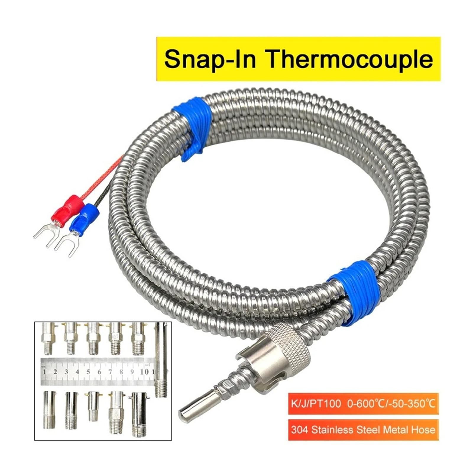 Czujnik temperatury, 1 sztuka, PT100 K typ J, termopara, czujnik temperatury, regulowana sonda do stosowania w przemysłowych urządzeniach grzewczych i maszynach wtryskowych (PT100-50-350 5M)