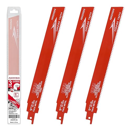 Miniatura 6 de Paquete de 3 hojas de sierra de carburo 8TPI de 6 pulgadas para sierra recíproca de carburo de metal grueso para hierro fundido y acero aleado,
