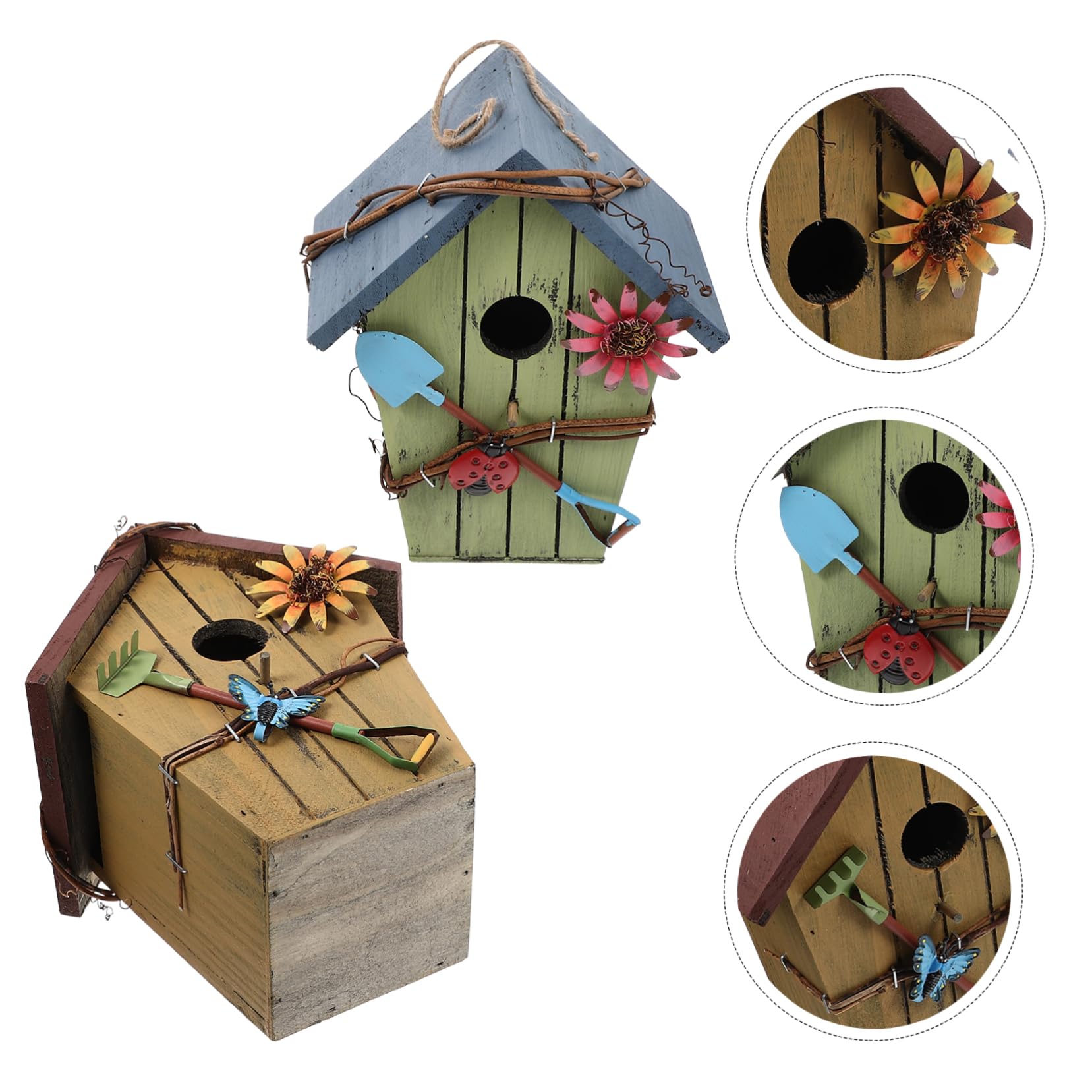 Happyyami Casetta per Uccellini in Legno a Forma di Casa, 2 Pezzi