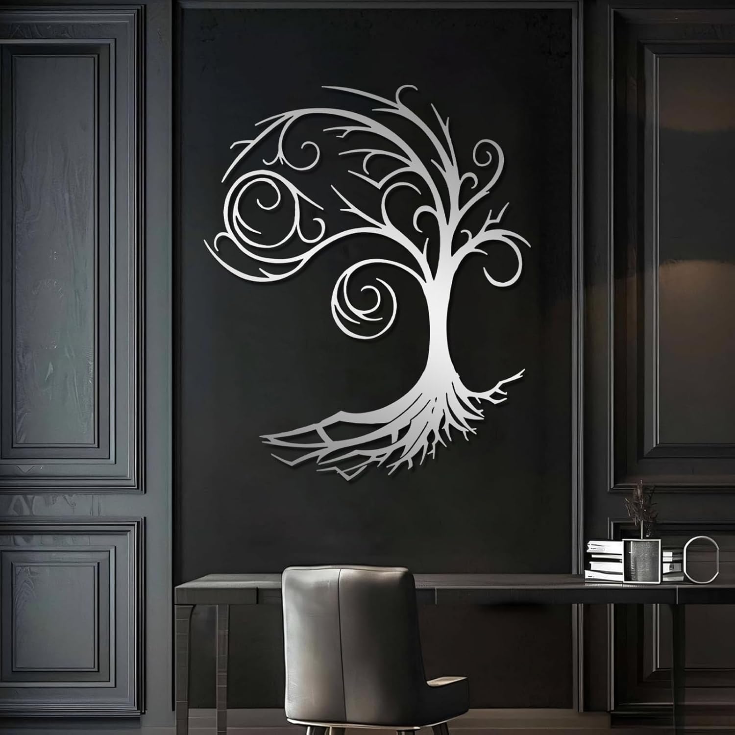 Tree of Life Metal Wall Art, Large Tree of Life Wall Decor, Metal Trees Silhouette Wall Art, Trees Wall Hanging for Outdoor, Living Room, Outdoor, Bathroom, Farmhouse (Silver, 35"x29"/90x74cm)