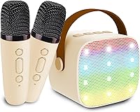 Vista 11 de Mini máquina de karaoke para niños de 4 a 12 años, altavoz Bluetooth con 2 micrófonos inalámbricos y luces LED, regalos de Navidad y cumpleaños