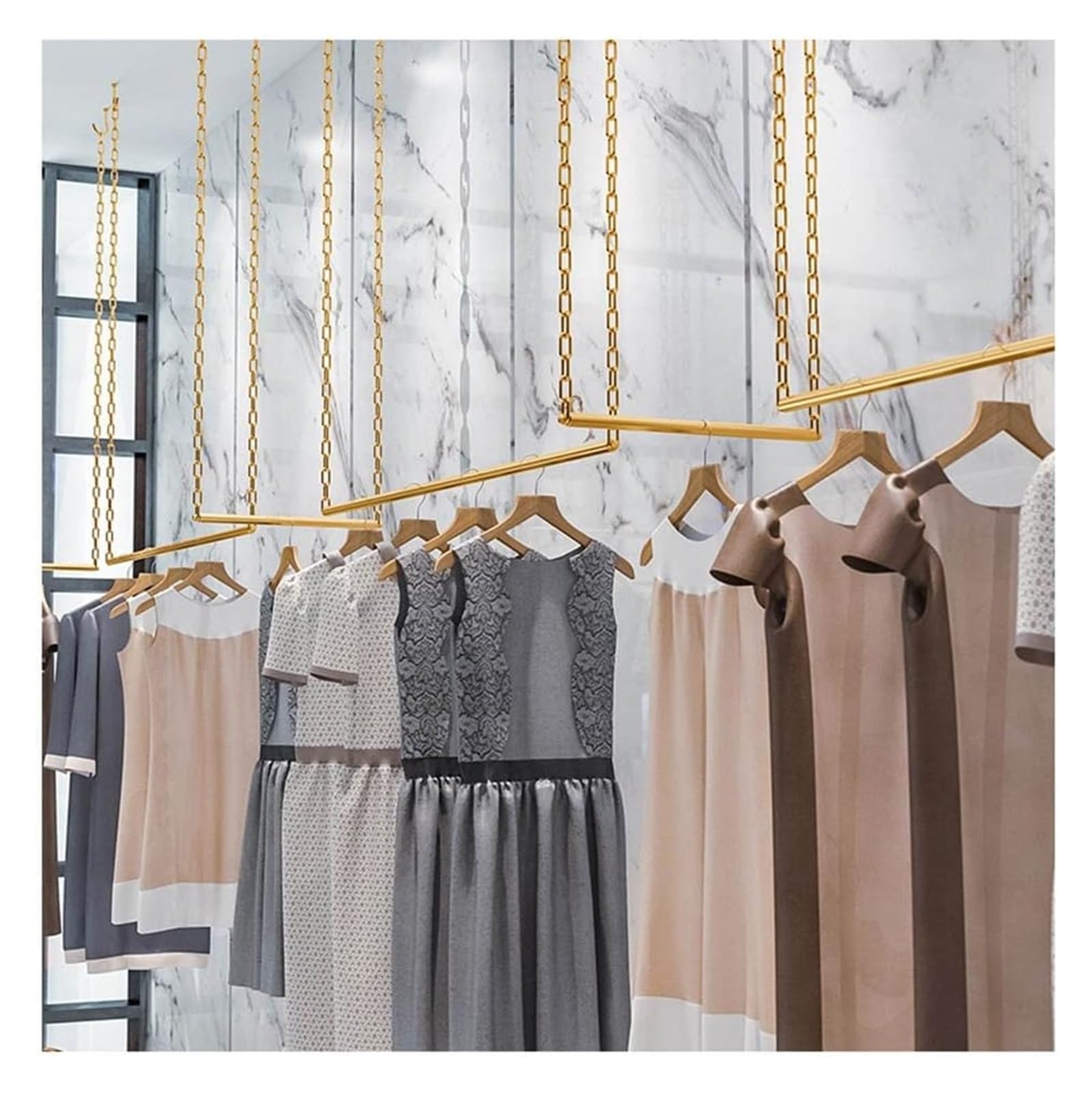 YYLMKMFC-AE Clothes Rail Garment Rack Height Adjustable Metal Chain Clothing Hanging Racks, Retail Store Garment Rack Ceiling((LXH) 150x100cm)
