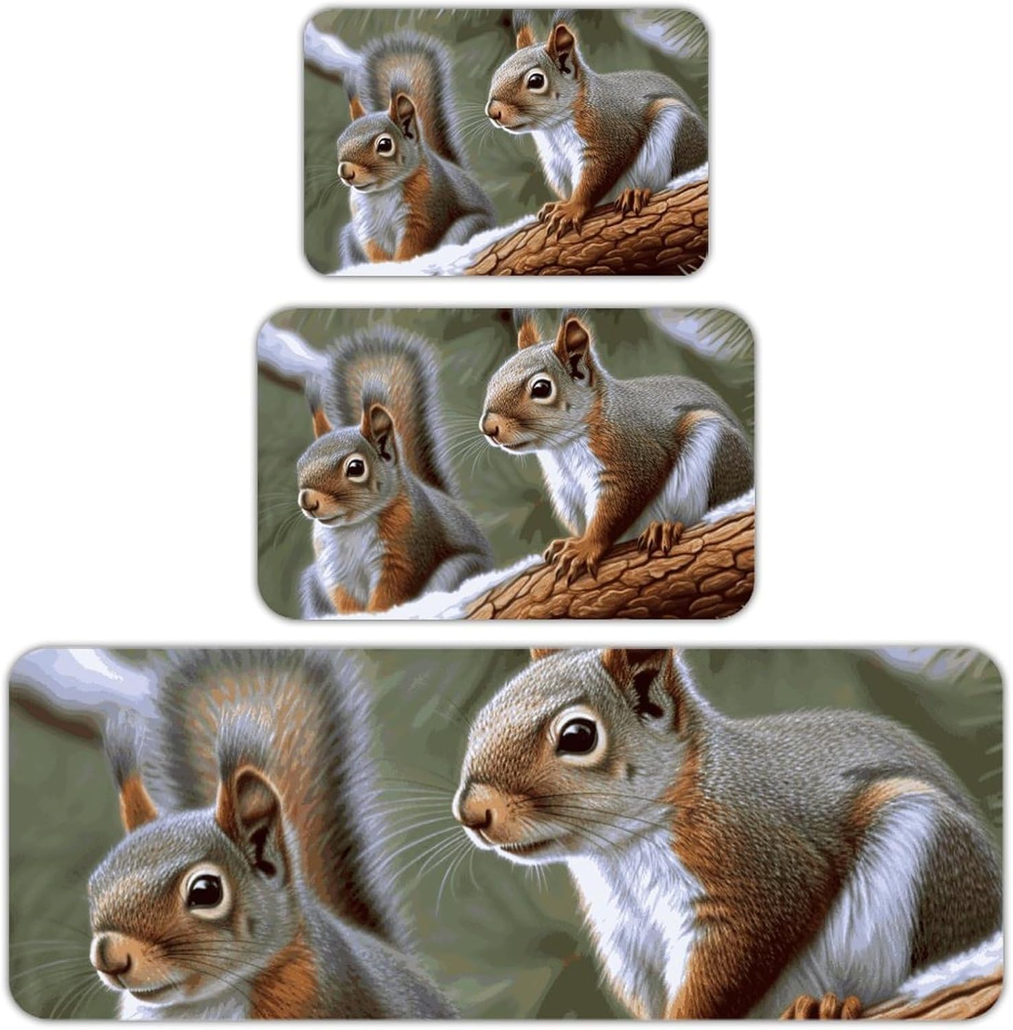 Little Squirrel Kitchen Mats for Floor 3 Pcs Kitchen Rugs