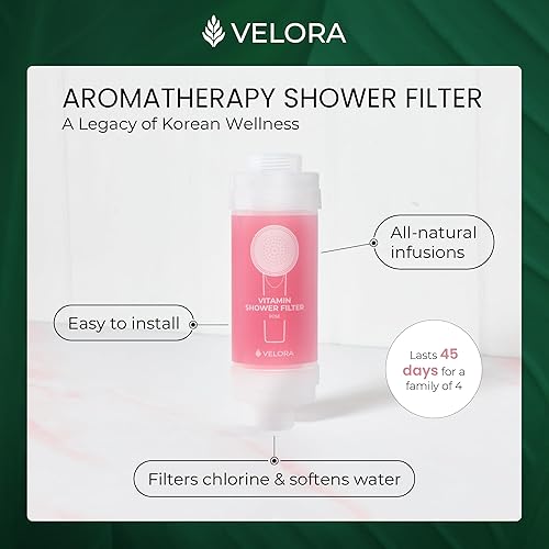Miniatura 2 de VELORA Filtro de ducha con vitamina C  Filtro de agua de ducha con aroma a rosa y suavizante  Accesorio universal de baño para cabezal de ducha