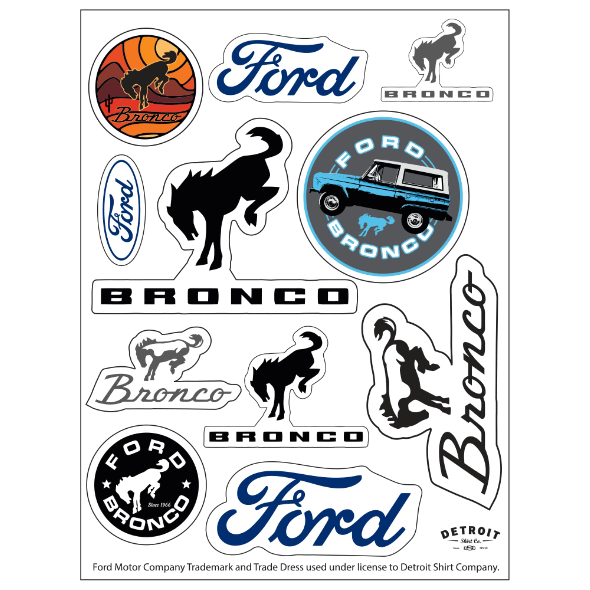 Ford Bronco 12-Decal Sticker Sheet | 6"x 8" Indoor/Outdoor Vinyl | Made in USA Peel-Off Decals