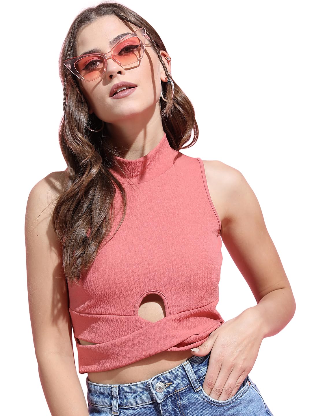 tokyo talkies Women's Round Neck Fitted Crop Top | Sleeveless | Chic & Versatile Cut Out | Perfect for Casual & Layered Looks | Tops for Woman | Women Tops | Women Crop Top-picture-22