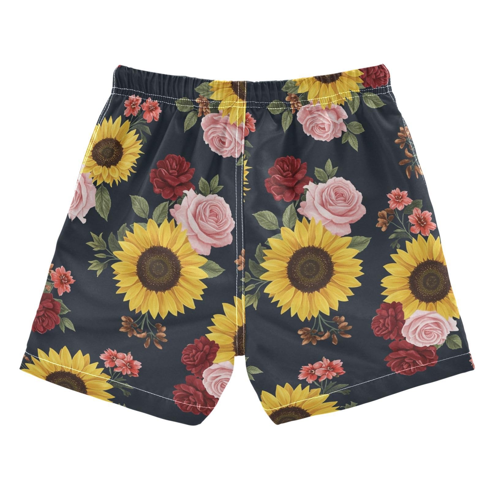 FLildon Dark Sunflowers and Roses Little Boys Swim Trunks with Mesh Lining Quick Dry Beach Board Shorts, 3T