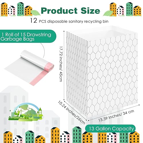 Miniatura 2 de Tioncy - 12 botes de basura desechables de 13 galones con bolsa de basura, contenedores de reciclaje de cinta de doble cara, contenedores de basura