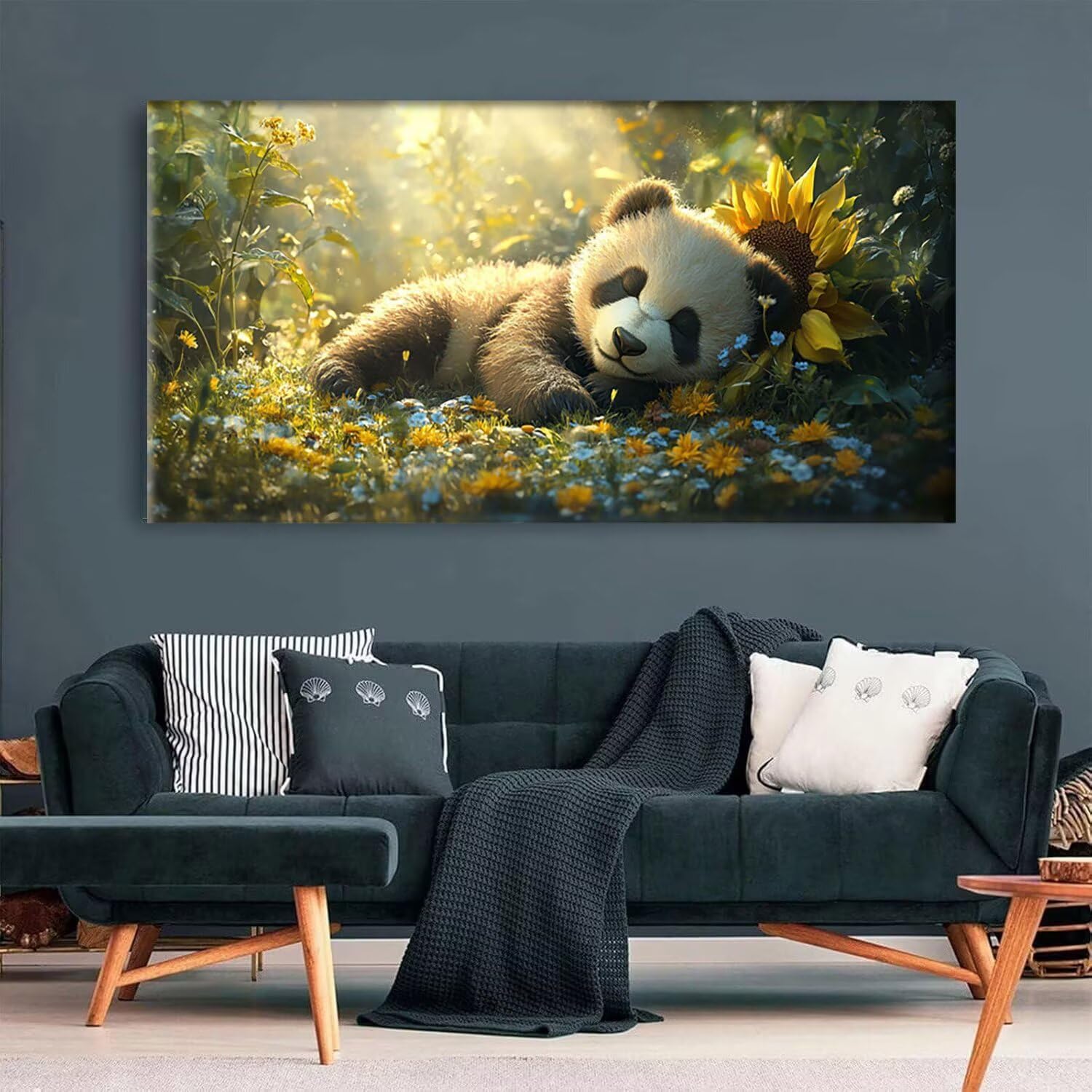 Malowanie według numerów Dorośli Panda Słonecznik Wzór, Rękodzieło Dorośli Zestaw Farby Akrylowe z Pędzelkami, DIY Kreatywność Paint by Numbers Bez Ramki, Zdjęcia Dekoracja Domu Ściana 70x140cm h-q