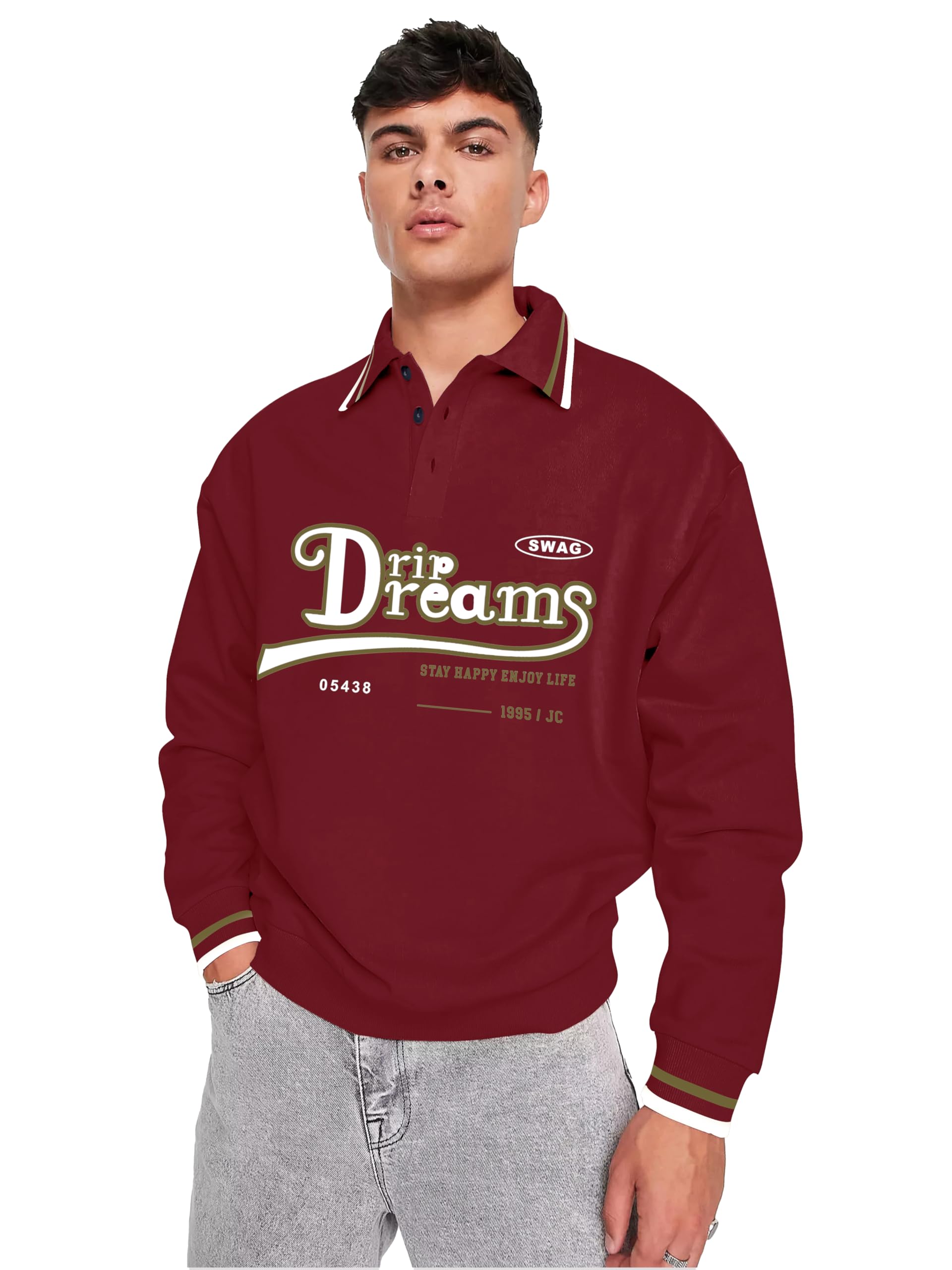 Jump Cuts || Mens || Printed || Polo Neck || Full Sleeve || Oversized Fit || Cotton Blend || Polo T-Shirt