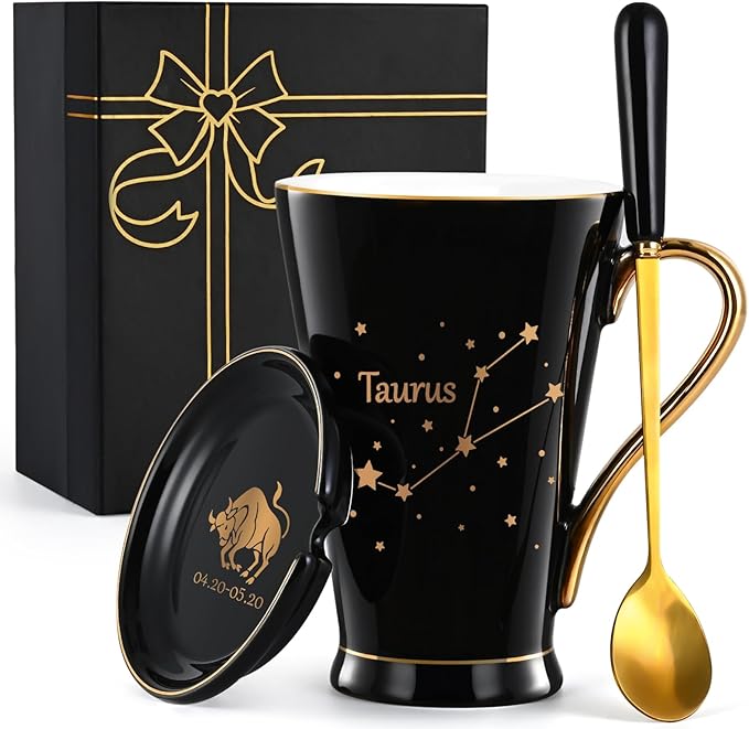 Maustic Taurus Gifts for Women Men, April May Birthday, Zodiac Sign, Astrology Horoscope Constellation for Best Friends, Astrology Lover, Coffee Mug, 12 Oz Black