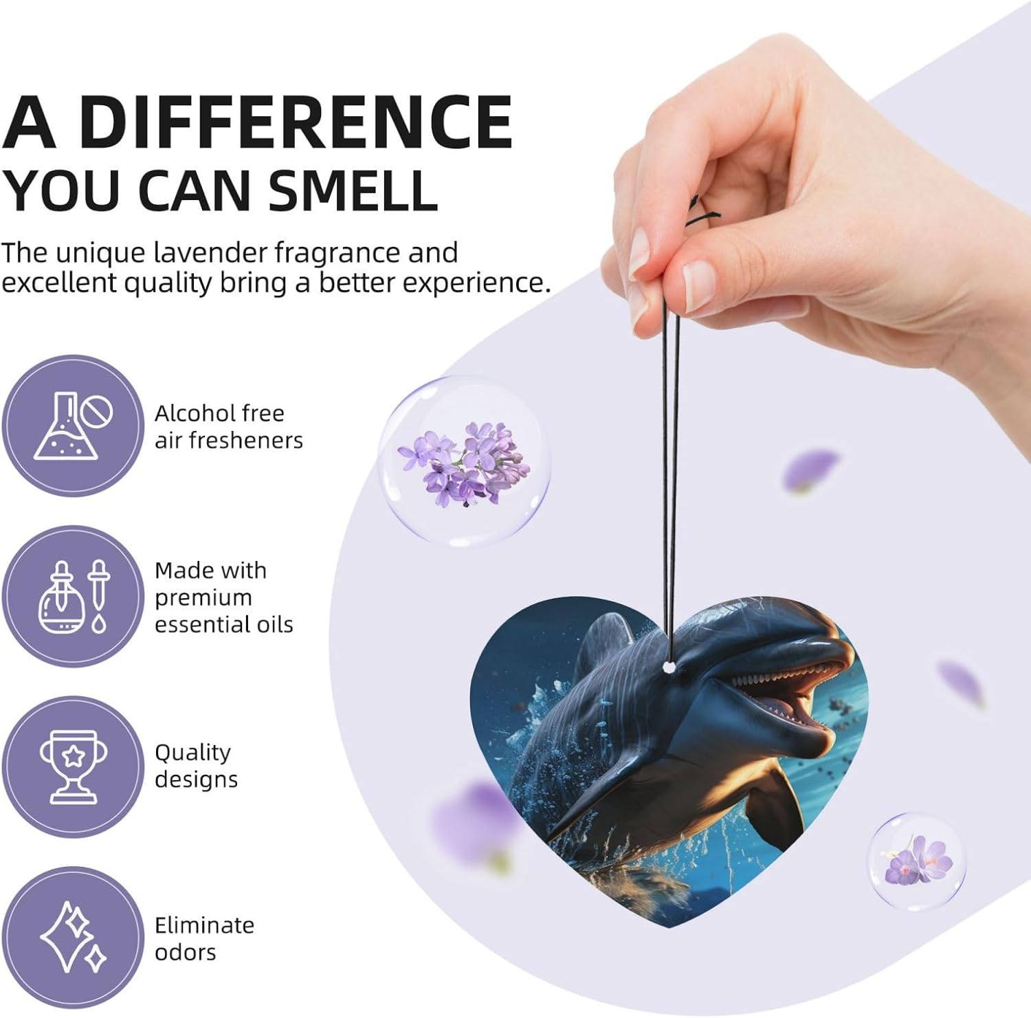 Car Air Freshener 24 PCS Dolphin Hanging Car Air Fresheners Auto Interior Decor Card Freshener Strong Scented Card Lavender Cars Scents for Office Bedroom Close Drawer Heart Shape