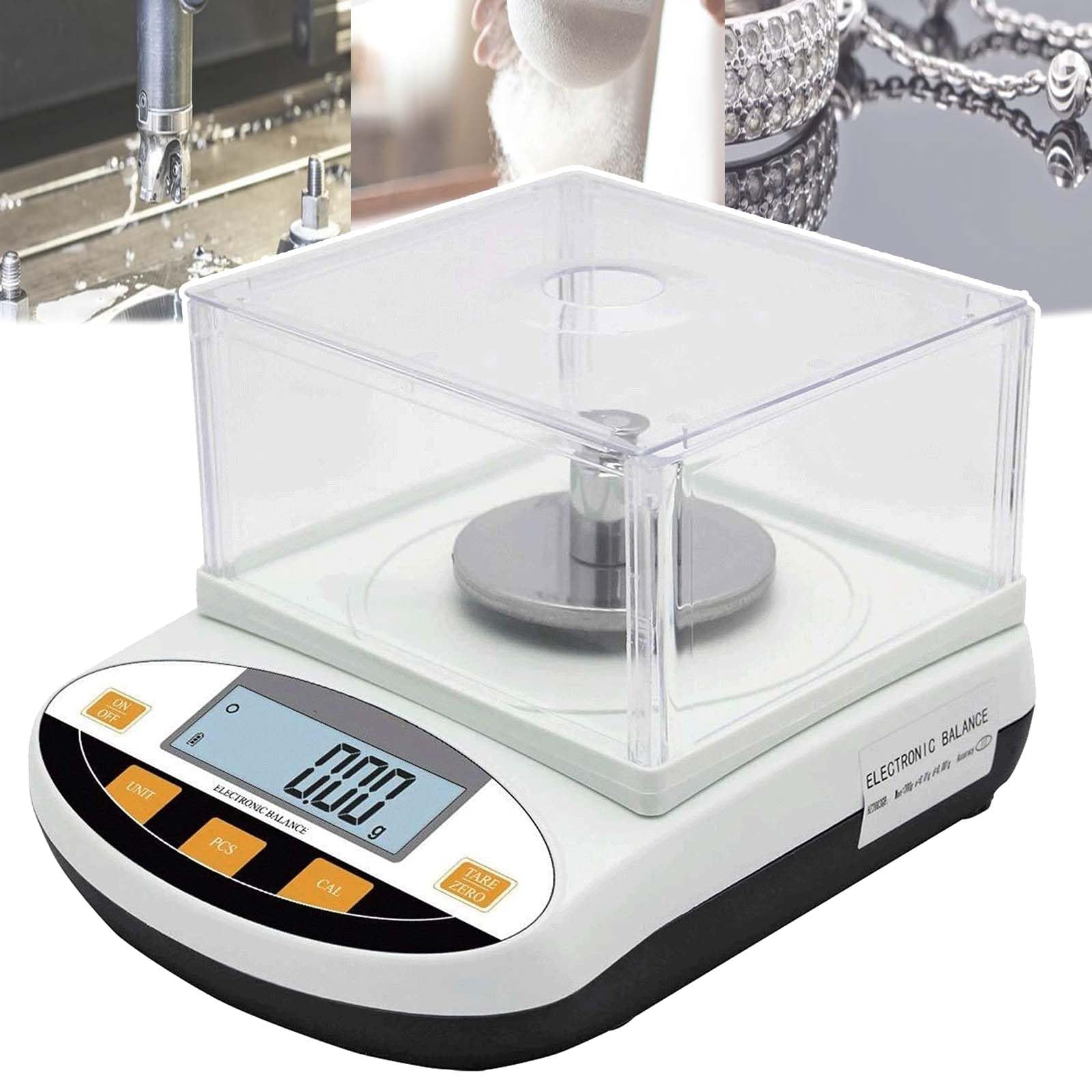 Bilancia elettronica da laboratorio da 200 g a 3000 g, bilancia digitale ad alta precisione 0,01, conversione unità (g/kg/lb/ct/oz), display LCD, con pannello antivento,500g