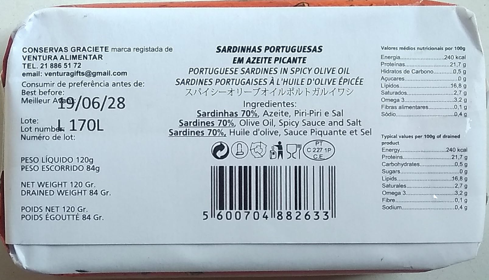 Conservas GRACIETE - Sardinas gourmet enlatadas en caja de regalo de metal - 4.23oz / 120gr (paquete de 3 latas)