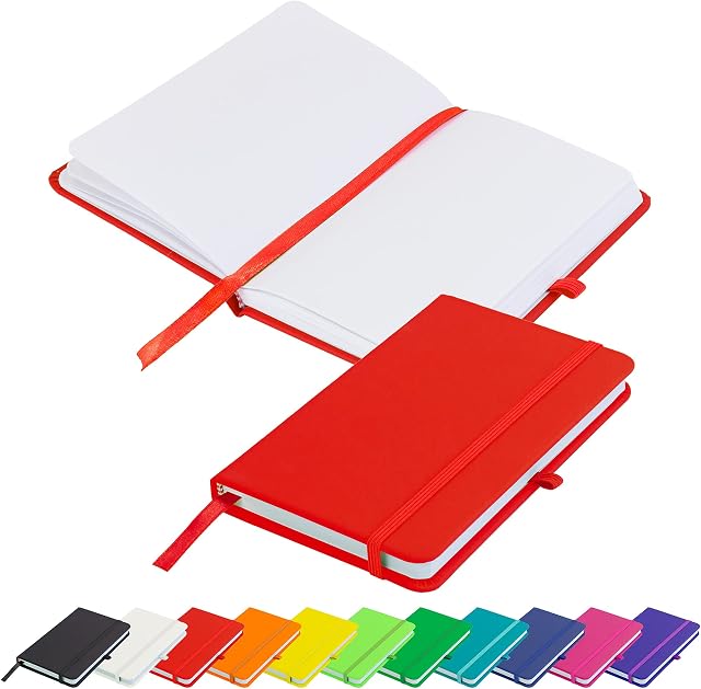 Blanco Basic A6 Notebook Unlined Plain Page New Hardback Journal with Pen Loop, Elastic Closure, Ribbon Marker and Pen Loop Notepad Note Book Notes Diary Pad (Red)