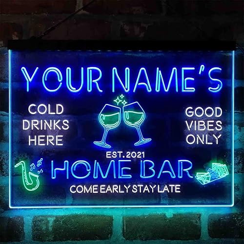 ADVPRO Letrero de luz de neón LED tricolor personalizado con copa de vino tinto, decoración artística grabada en 3D  Personalizar nombre, fecha,